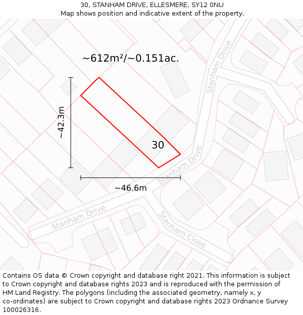 30, STANHAM DRIVE, ELLESMERE, SY12 0NU: Plot and title map