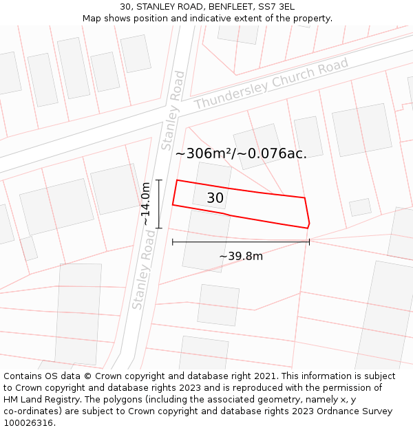 30, STANLEY ROAD, BENFLEET, SS7 3EL: Plot and title map