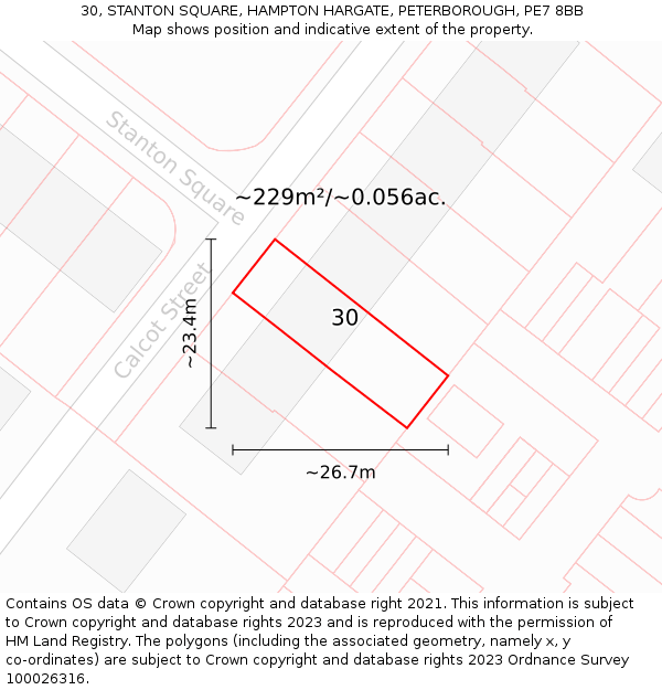 30, STANTON SQUARE, HAMPTON HARGATE, PETERBOROUGH, PE7 8BB: Plot and title map