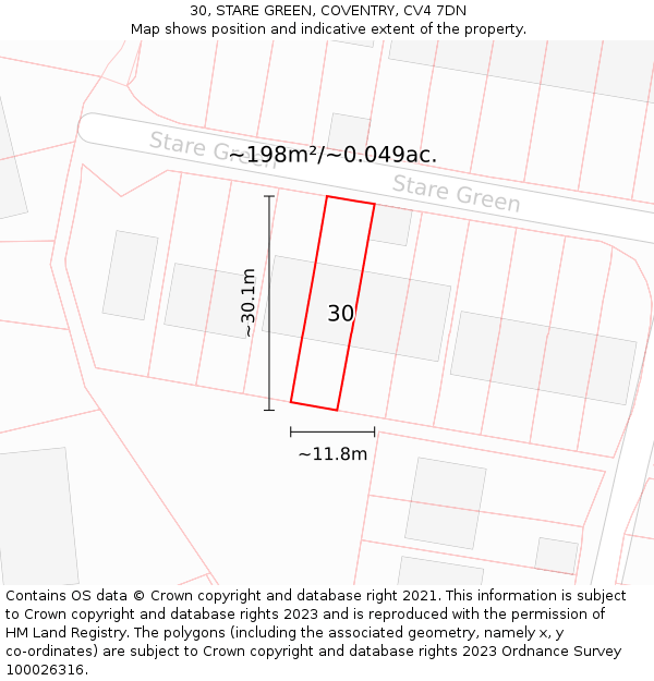 30, STARE GREEN, COVENTRY, CV4 7DN: Plot and title map