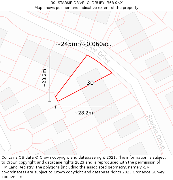 30, STARKIE DRIVE, OLDBURY, B68 9NX: Plot and title map