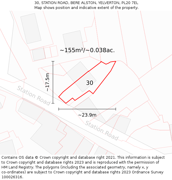 30, STATION ROAD, BERE ALSTON, YELVERTON, PL20 7EL: Plot and title map