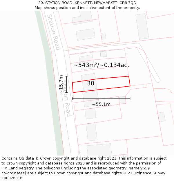 30, STATION ROAD, KENNETT, NEWMARKET, CB8 7QD: Plot and title map