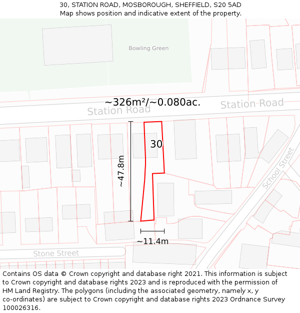 30, STATION ROAD, MOSBOROUGH, SHEFFIELD, S20 5AD: Plot and title map