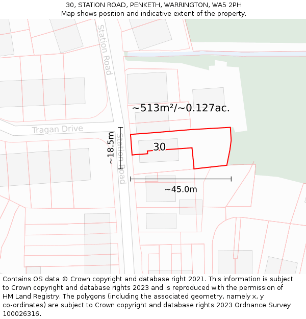 30, STATION ROAD, PENKETH, WARRINGTON, WA5 2PH: Plot and title map