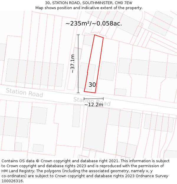 30, STATION ROAD, SOUTHMINSTER, CM0 7EW: Plot and title map