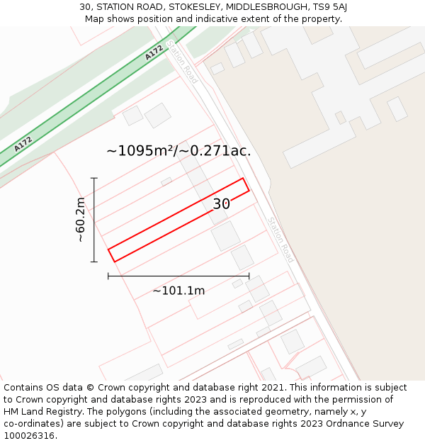 30, STATION ROAD, STOKESLEY, MIDDLESBROUGH, TS9 5AJ: Plot and title map