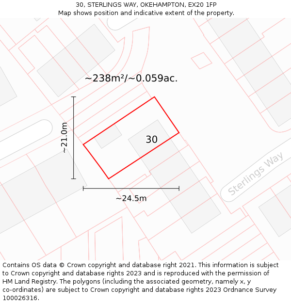 30, STERLINGS WAY, OKEHAMPTON, EX20 1FP: Plot and title map