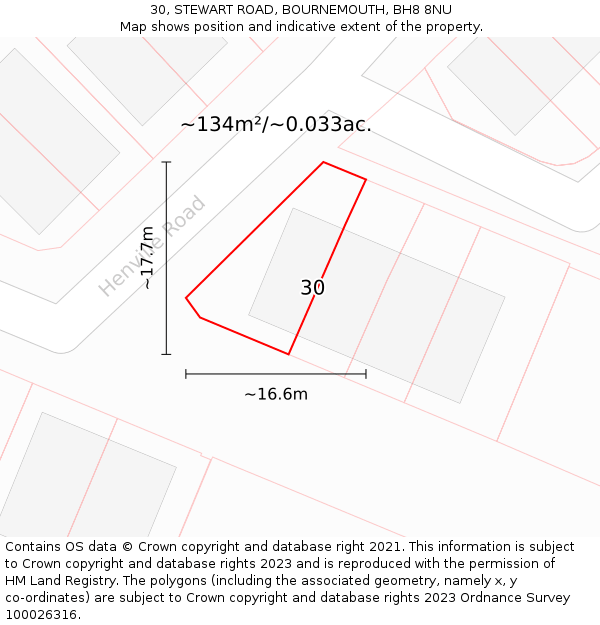 30, STEWART ROAD, BOURNEMOUTH, BH8 8NU: Plot and title map