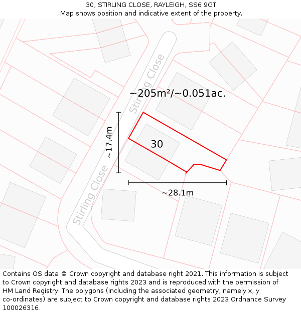 30, STIRLING CLOSE, RAYLEIGH, SS6 9GT: Plot and title map