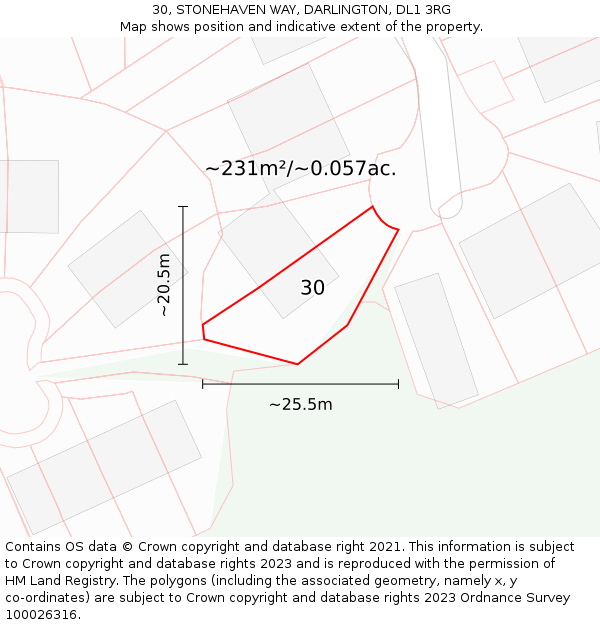 30, STONEHAVEN WAY, DARLINGTON, DL1 3RG: Plot and title map