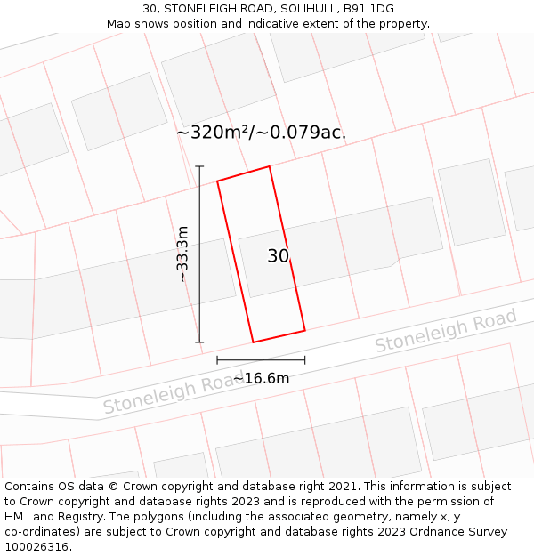 30, STONELEIGH ROAD, SOLIHULL, B91 1DG: Plot and title map