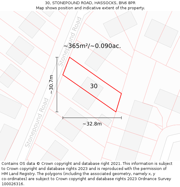 30, STONEPOUND ROAD, HASSOCKS, BN6 8PR: Plot and title map