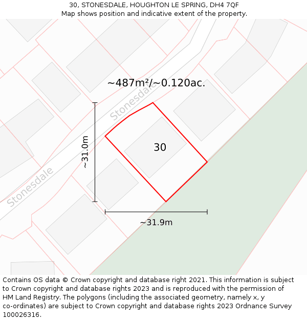 30, STONESDALE, HOUGHTON LE SPRING, DH4 7QF: Plot and title map