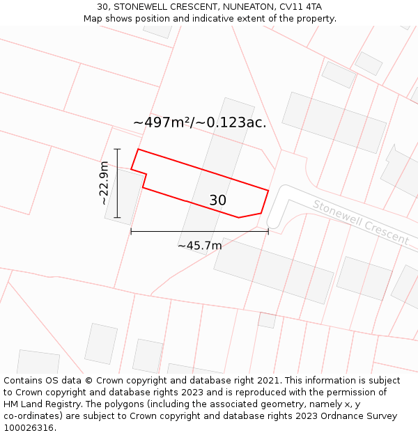 30, STONEWELL CRESCENT, NUNEATON, CV11 4TA: Plot and title map