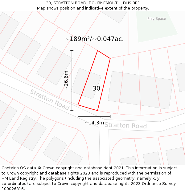 30, STRATTON ROAD, BOURNEMOUTH, BH9 3PF: Plot and title map