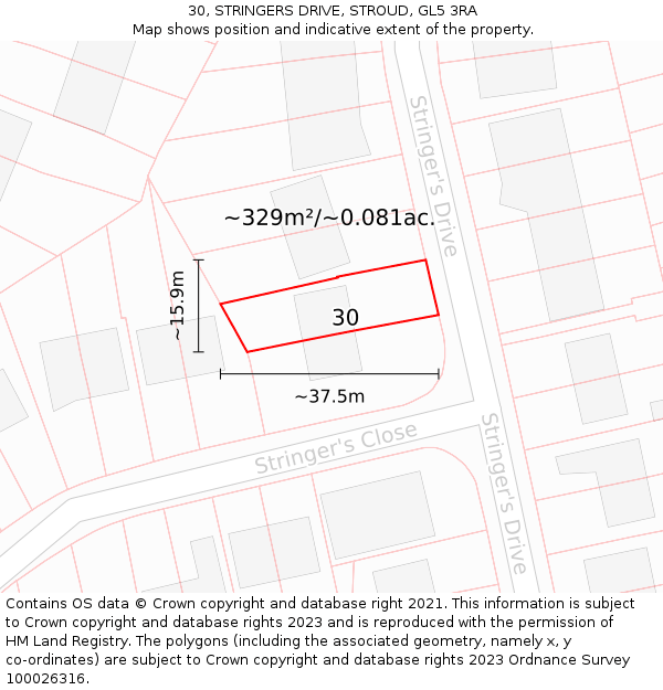 30, STRINGERS DRIVE, STROUD, GL5 3RA: Plot and title map