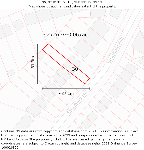 30, STUDFIELD HILL, SHEFFIELD, S6 4SJ: Plot and title map