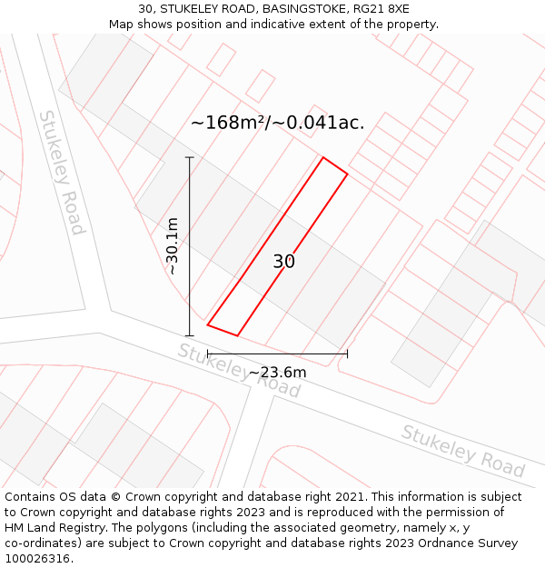 30, STUKELEY ROAD, BASINGSTOKE, RG21 8XE: Plot and title map