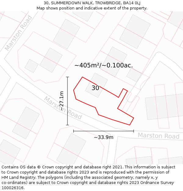 30, SUMMERDOWN WALK, TROWBRIDGE, BA14 0LJ: Plot and title map
