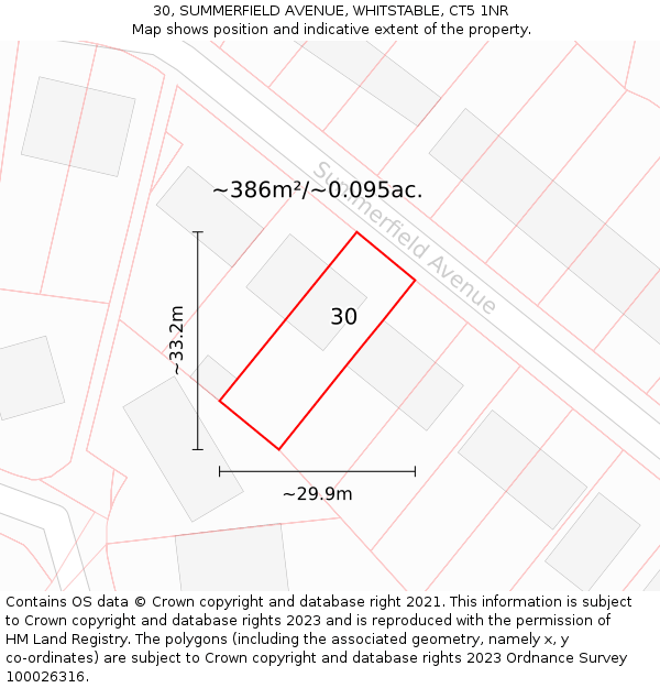 30, SUMMERFIELD AVENUE, WHITSTABLE, CT5 1NR: Plot and title map