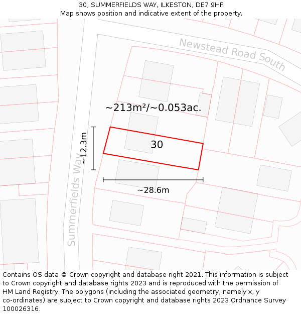 30, SUMMERFIELDS WAY, ILKESTON, DE7 9HF: Plot and title map
