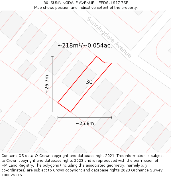 30, SUNNINGDALE AVENUE, LEEDS, LS17 7SE: Plot and title map