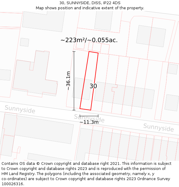 30, SUNNYSIDE, DISS, IP22 4DS: Plot and title map