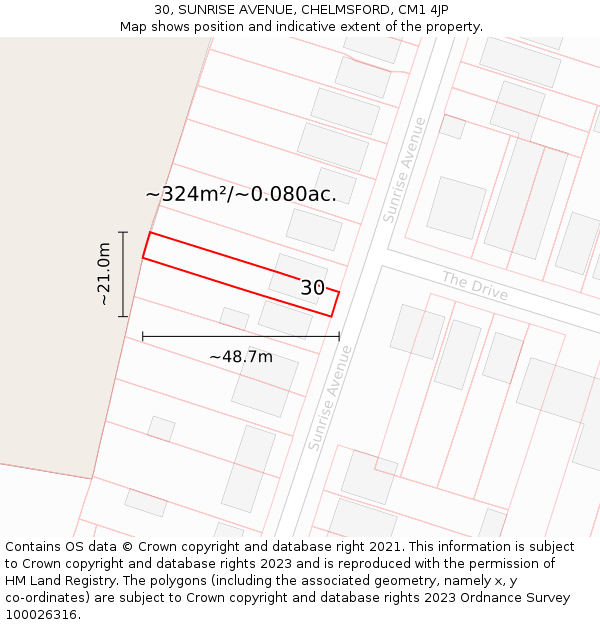 30, SUNRISE AVENUE, CHELMSFORD, CM1 4JP: Plot and title map