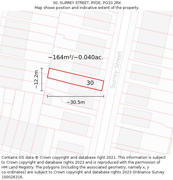30, SURREY STREET, RYDE, PO33 2RX: Plot and title map