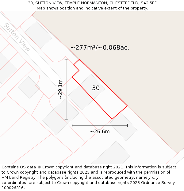 30, SUTTON VIEW, TEMPLE NORMANTON, CHESTERFIELD, S42 5EF: Plot and title map