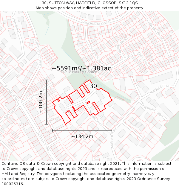 30, SUTTON WAY, HADFIELD, GLOSSOP, SK13 1QS: Plot and title map