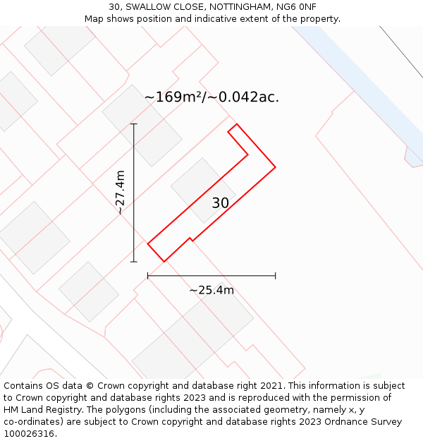 30, SWALLOW CLOSE, NOTTINGHAM, NG6 0NF: Plot and title map