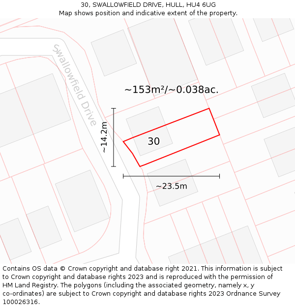 30, SWALLOWFIELD DRIVE, HULL, HU4 6UG: Plot and title map