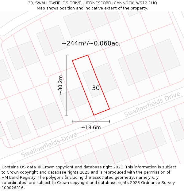 30, SWALLOWFIELDS DRIVE, HEDNESFORD, CANNOCK, WS12 1UQ: Plot and title map