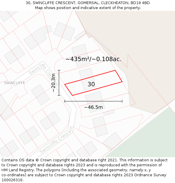 30, SWINCLIFFE CRESCENT, GOMERSAL, CLECKHEATON, BD19 4BD: Plot and title map