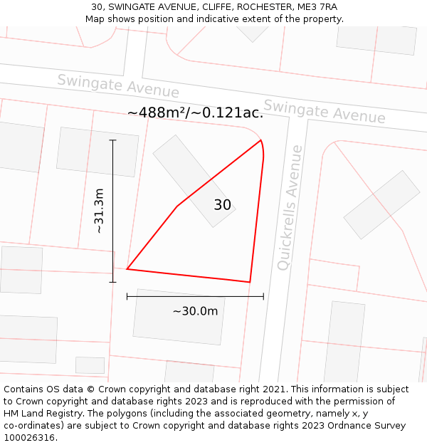 30, SWINGATE AVENUE, CLIFFE, ROCHESTER, ME3 7RA: Plot and title map