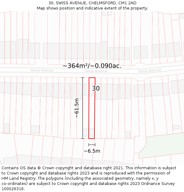 30, SWISS AVENUE, CHELMSFORD, CM1 2AD: Plot and title map