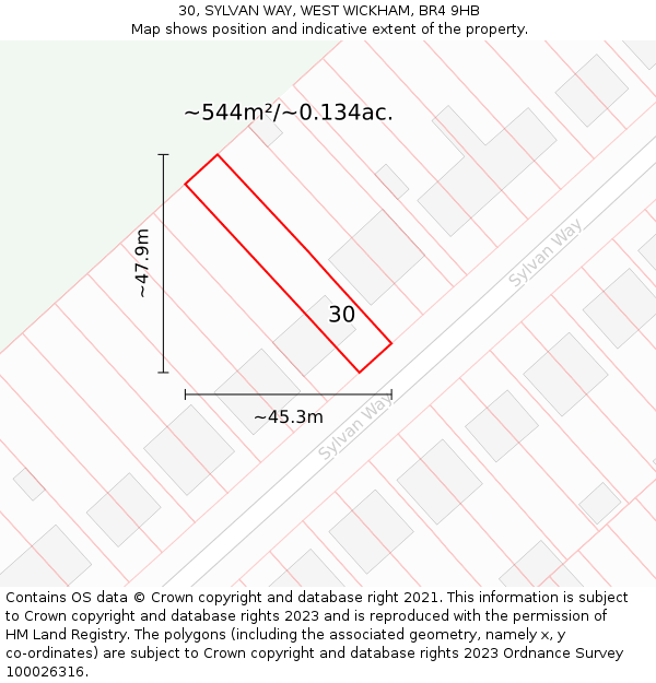 30, SYLVAN WAY, WEST WICKHAM, BR4 9HB: Plot and title map