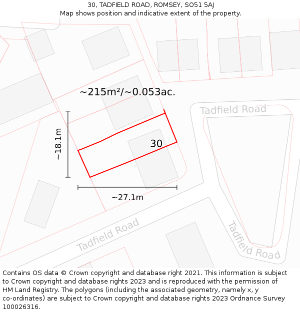 30, TADFIELD ROAD, ROMSEY, SO51 5AJ: Plot and title map