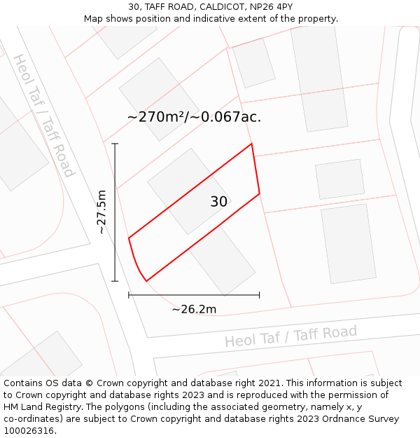 30, TAFF ROAD, CALDICOT, NP26 4PY: Plot and title map