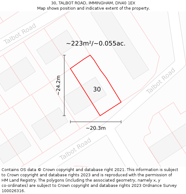 30, TALBOT ROAD, IMMINGHAM, DN40 1EX: Plot and title map