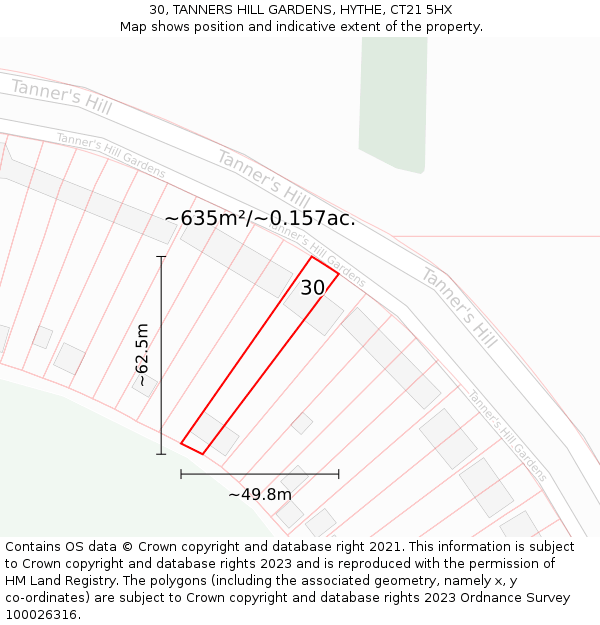 30, TANNERS HILL GARDENS, HYTHE, CT21 5HX: Plot and title map