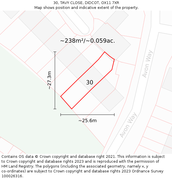 30, TAVY CLOSE, DIDCOT, OX11 7XR: Plot and title map