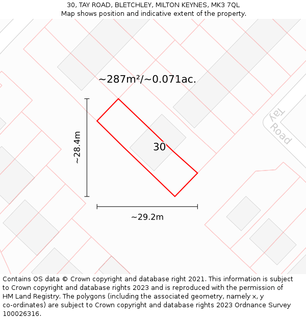 30, TAY ROAD, BLETCHLEY, MILTON KEYNES, MK3 7QL: Plot and title map