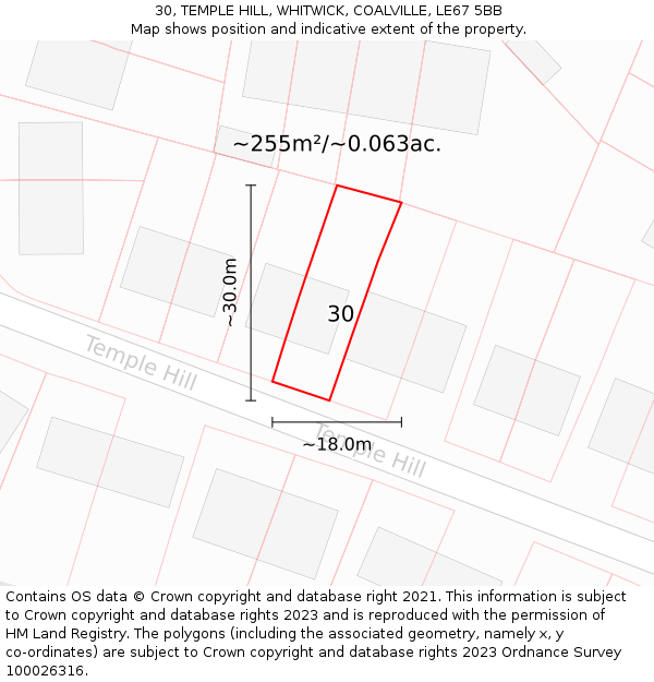 30, TEMPLE HILL, WHITWICK, COALVILLE, LE67 5BB: Plot and title map