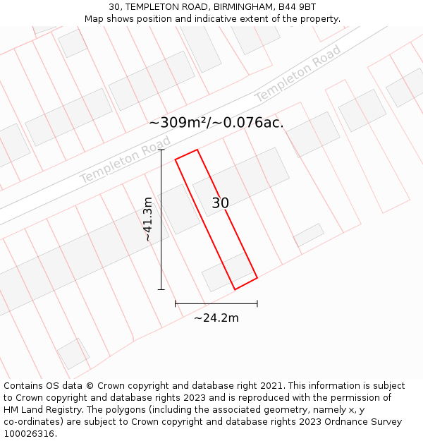 30, TEMPLETON ROAD, BIRMINGHAM, B44 9BT: Plot and title map