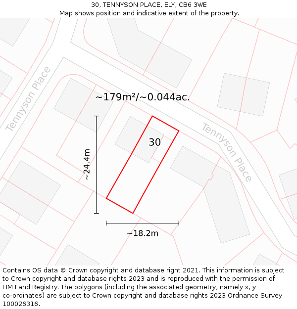30, TENNYSON PLACE, ELY, CB6 3WE: Plot and title map