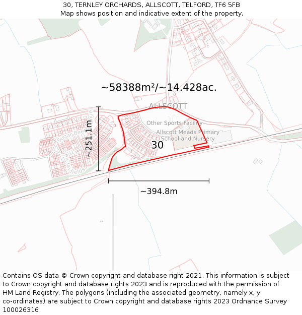 30, TERNLEY ORCHARDS, ALLSCOTT, TELFORD, TF6 5FB: Plot and title map