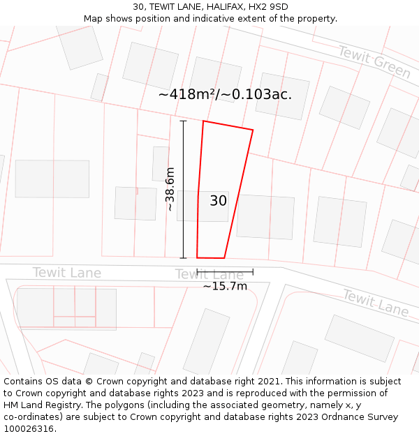 30, TEWIT LANE, HALIFAX, HX2 9SD: Plot and title map